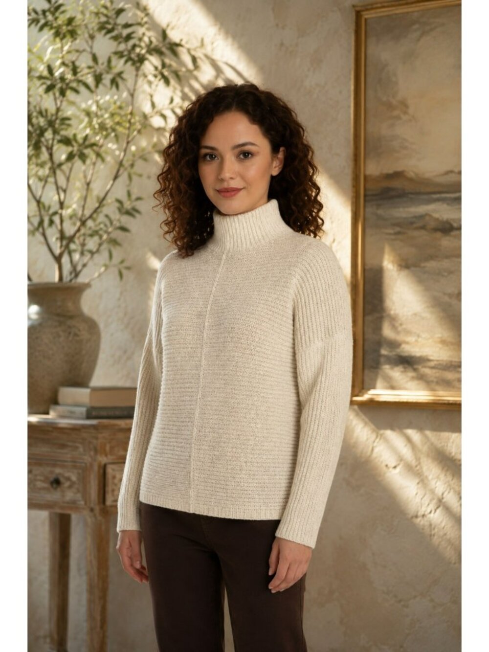 Brochu Walker High Neck Womens Small Sweater Cream Wool Blend